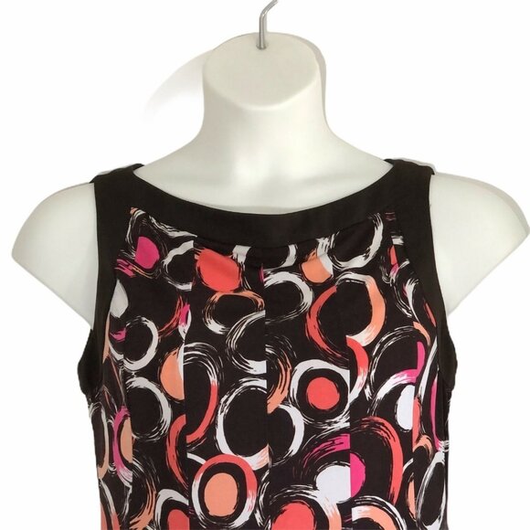 Sandra Darren Dress Womens 10 Pleated A Line Geometric Print Brown Pink Fitted - Picture 3 of 8